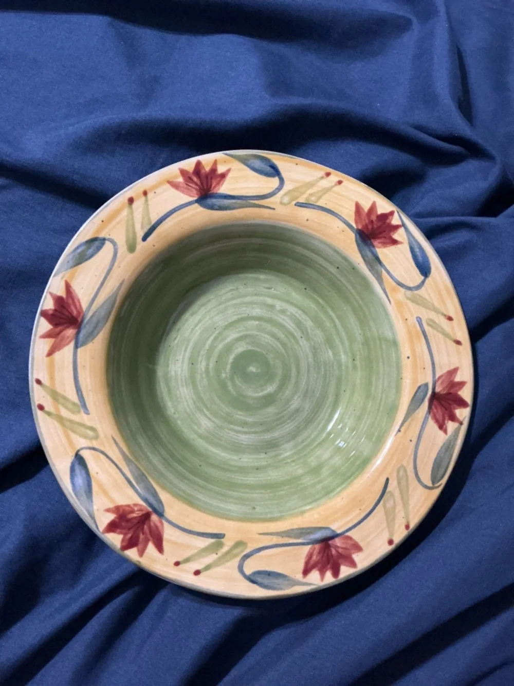 Handpainted Pier 1 Elizabeth Stoneware Bowl With Floral Design 9.5